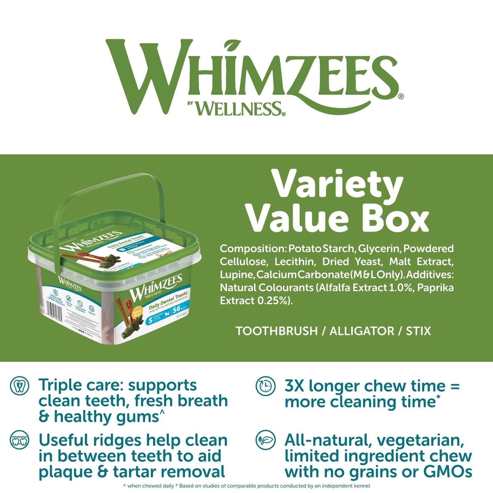 WHIMZEES Variety Value Box Dental Dog Treats, Variety Tub, Large (18-27kg Dogs), Natural Daily Dental Chews (Pack of 14) - Image 2