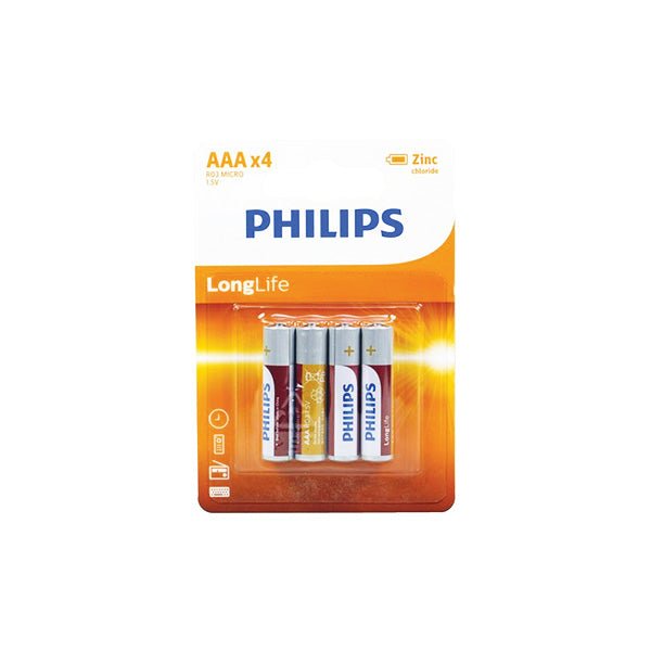 Phillips AAA 4pk Zinc Batteries